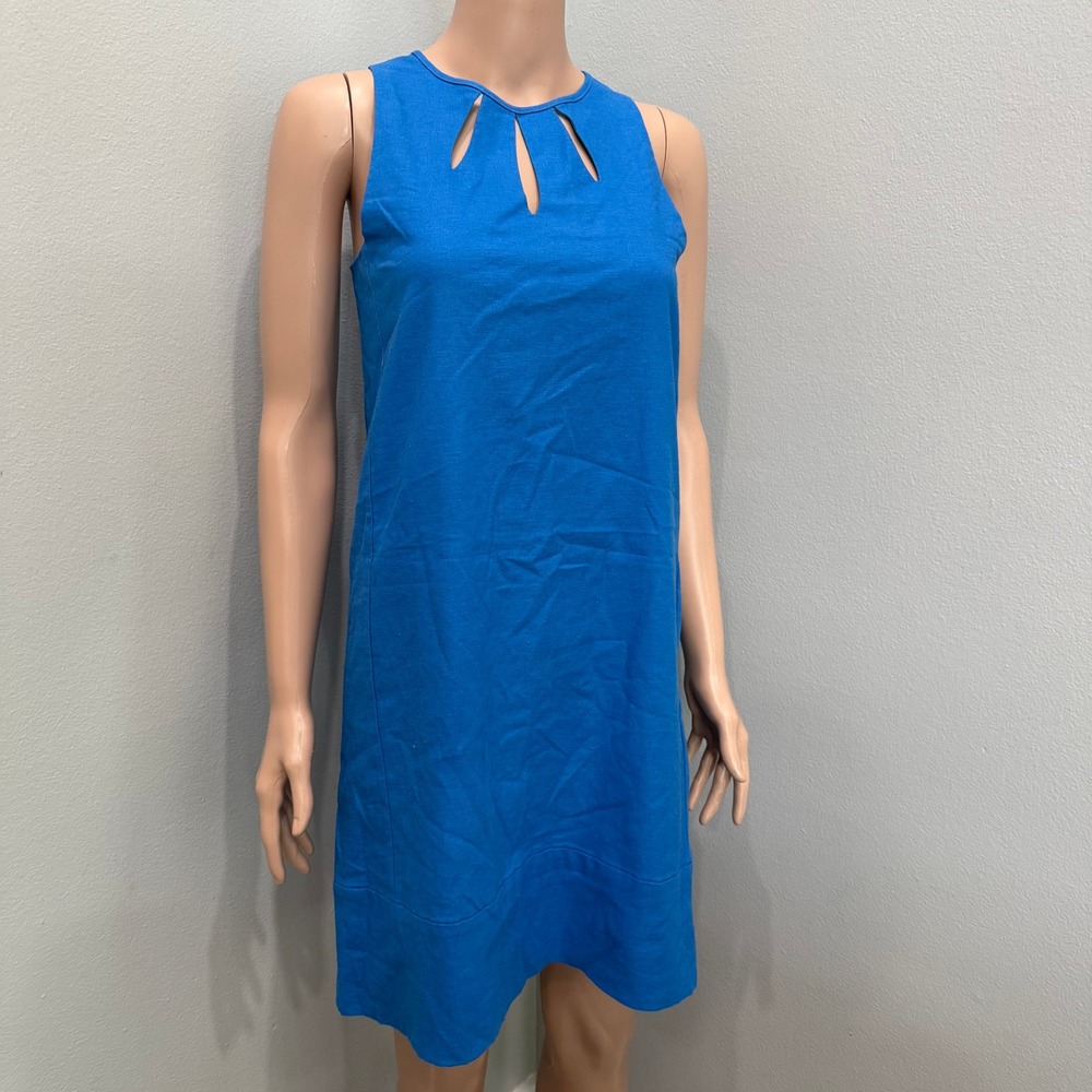 New York & Company Blue Linen Blend Keyhole Cutout Sleeveless Shift Dress Small